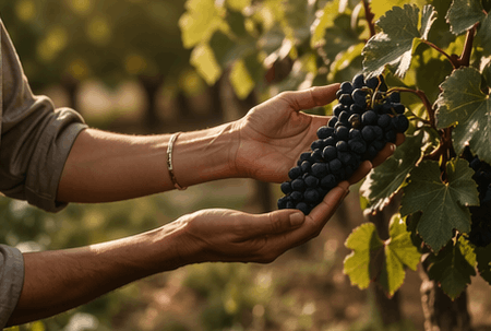 Viñedo y uvas para vino